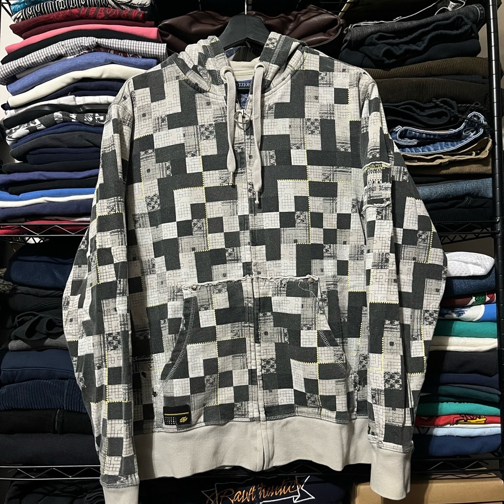 Point Zero Black & White Geometric Zip-Up Hoodie